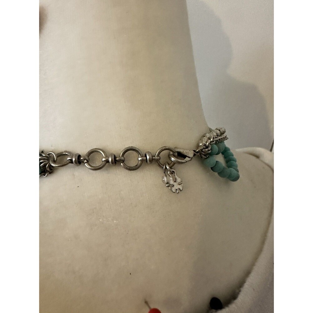 Lucky Brand Layered Turquoise Beaded Necklace Silver Tone Boho Statement Pendant - Picture 5 of 7